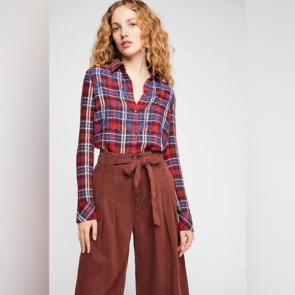Free People Women's Magical Plaid Buttondown Top - Picture 2 of 10